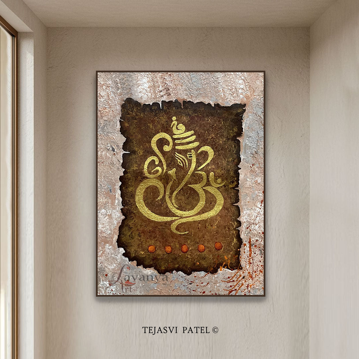Textured Ganesha Canvas Art | Abstract Hindu Indian Painting