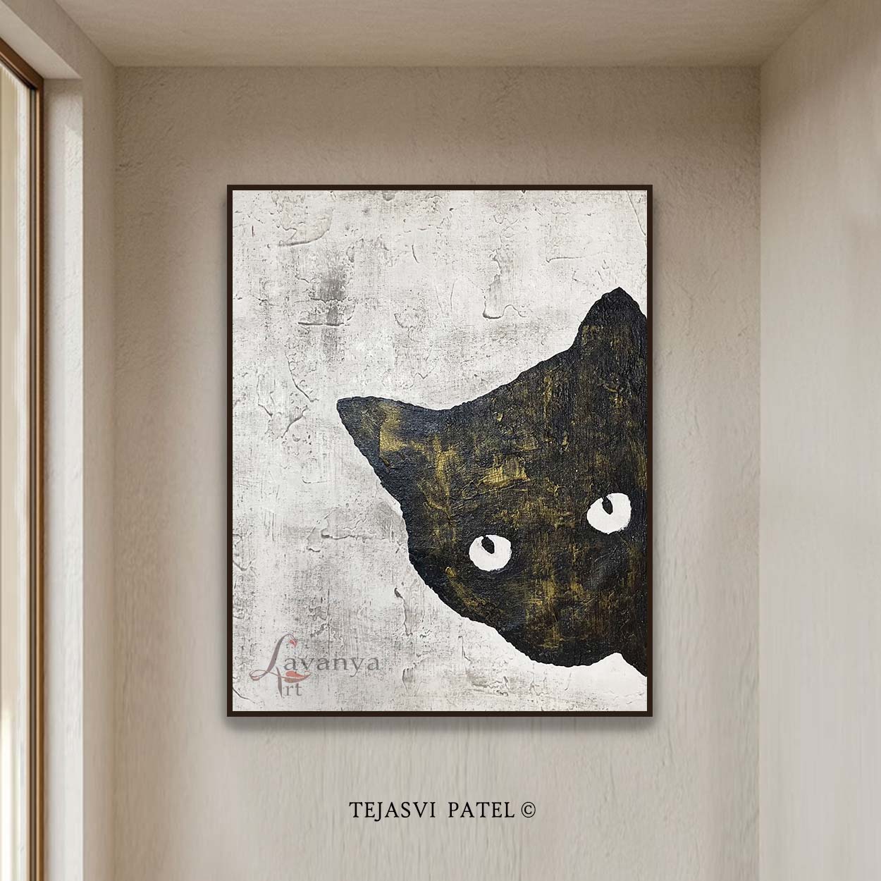 Contemporary Cat Abstract Canvas | Black White Artwork