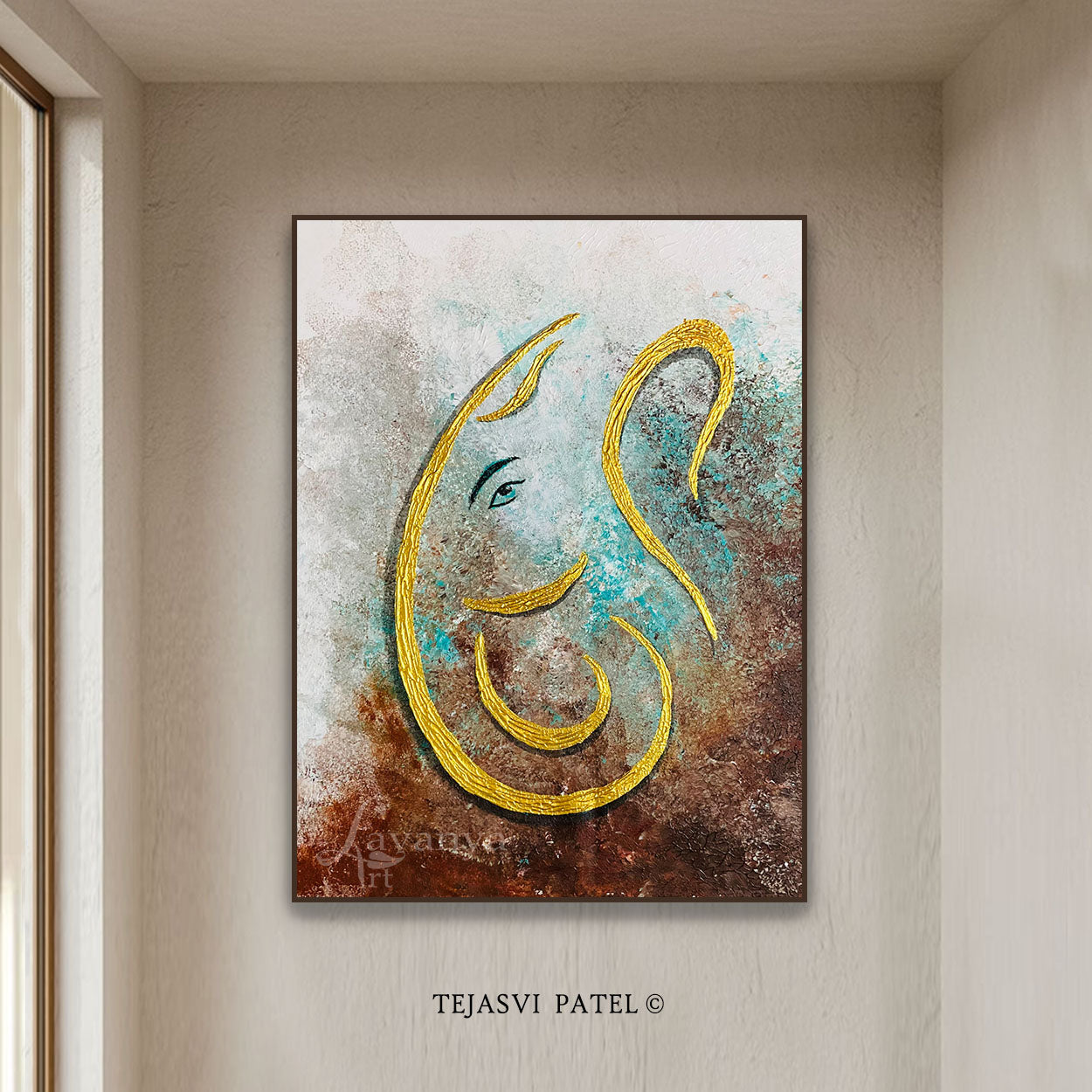 Abstract Ganapati Wall Art | Minimalist Indian Painting
