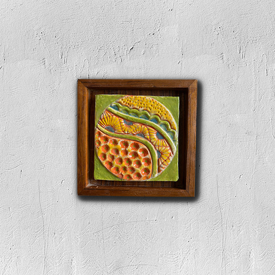 Ceramic Wall Art | Hand-Carved Tile Framed Boho Decor Piece