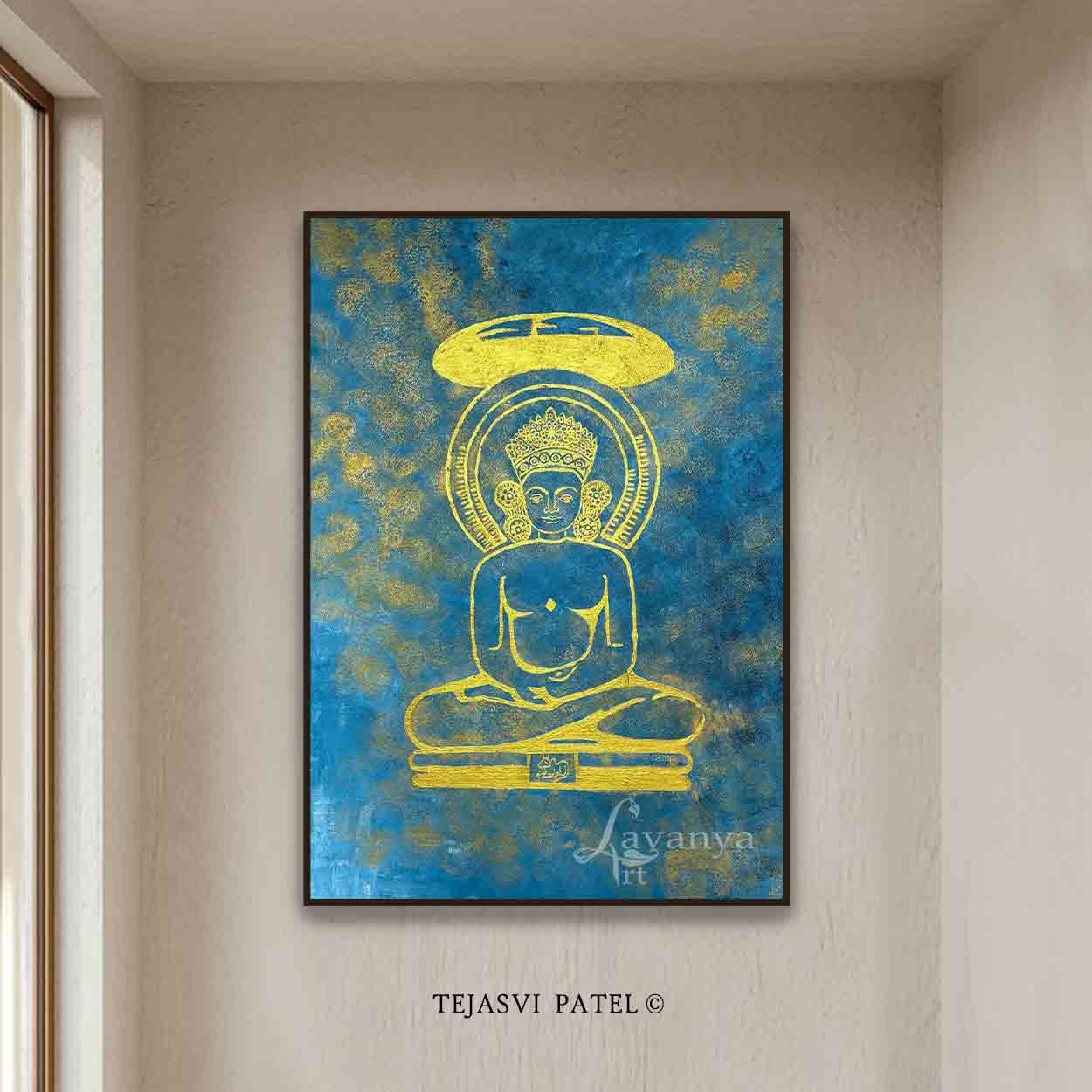 Shri Simandhar Swami Jain Art: Abstract Canvas Painting, bhavi Tirthankara