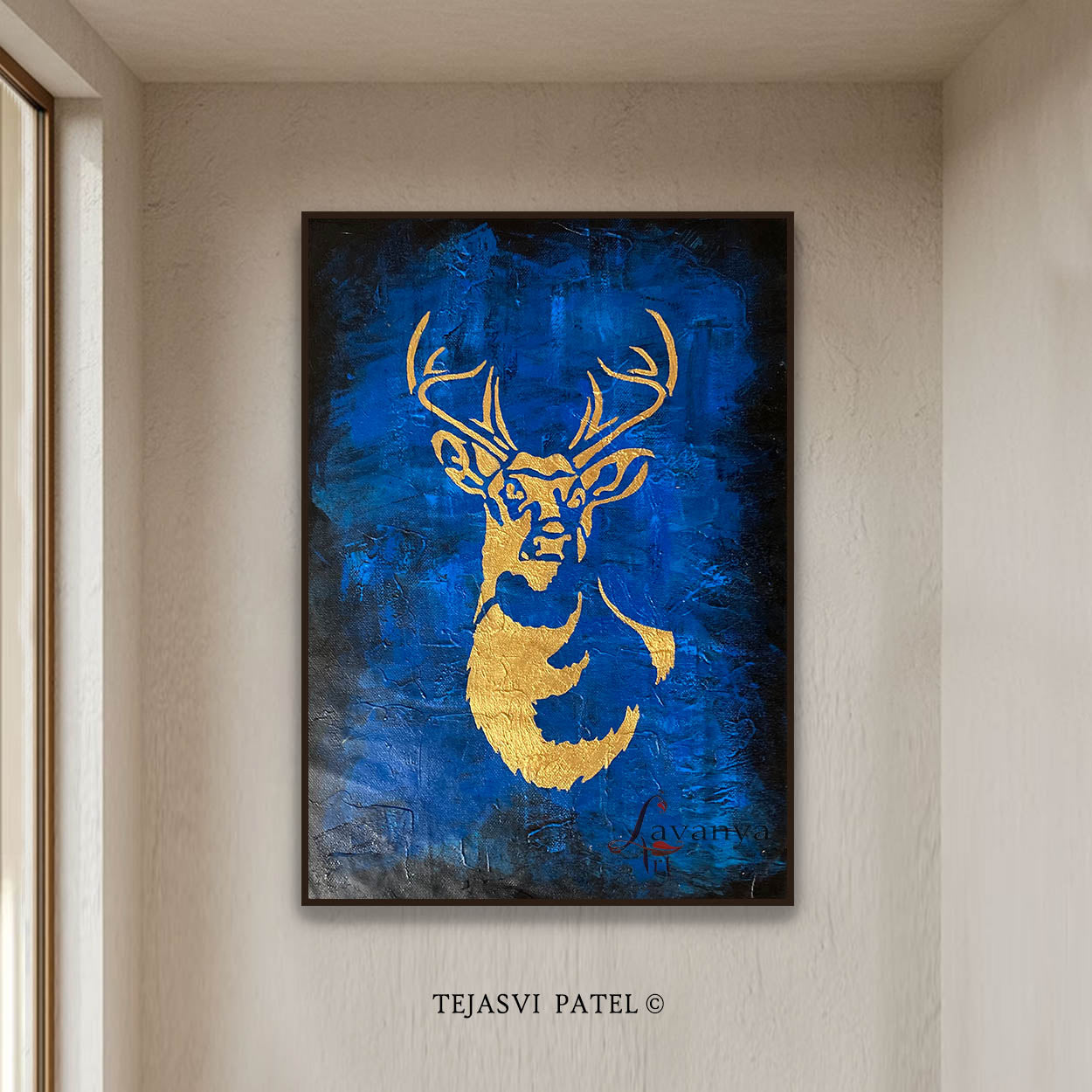 Abstract Deer Canvas Art | Large Minimalist Animal Wall Painting