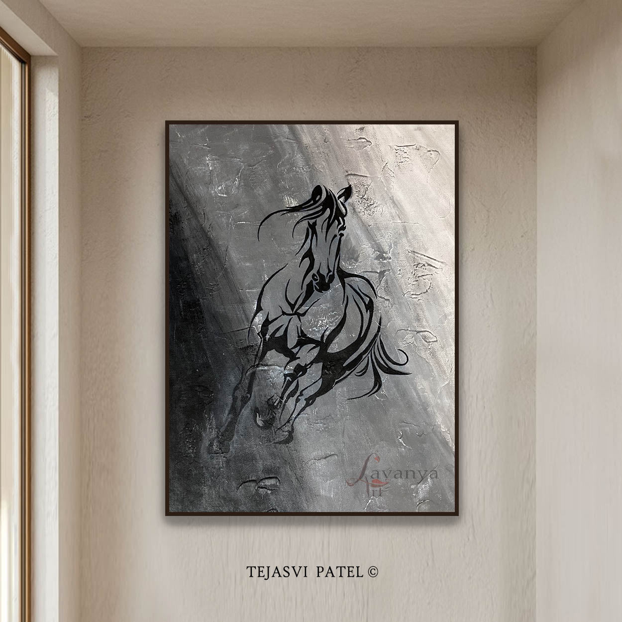 Abstract Horse Canvas Art | Large Minimalist Animal Wall Painting