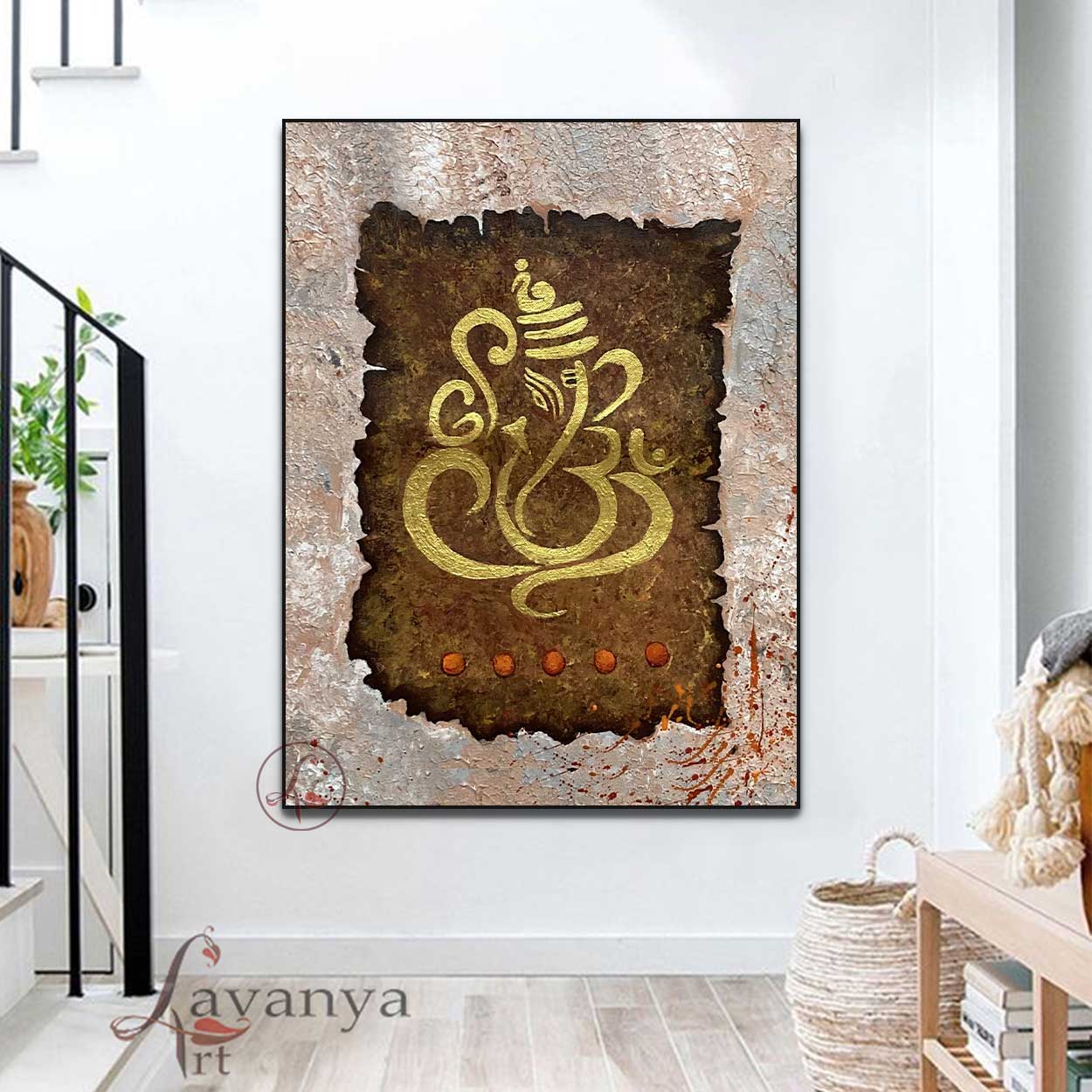 Textured Ganesha Canvas Art | Abstract Hindu Indian Painting