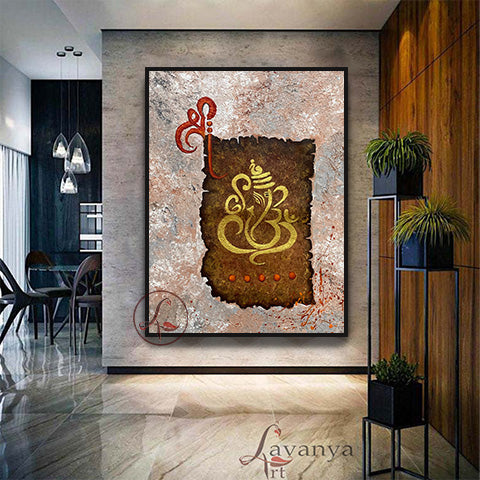 Textured Ganesha Canvas Art | Abstract Hindu Indian Painting