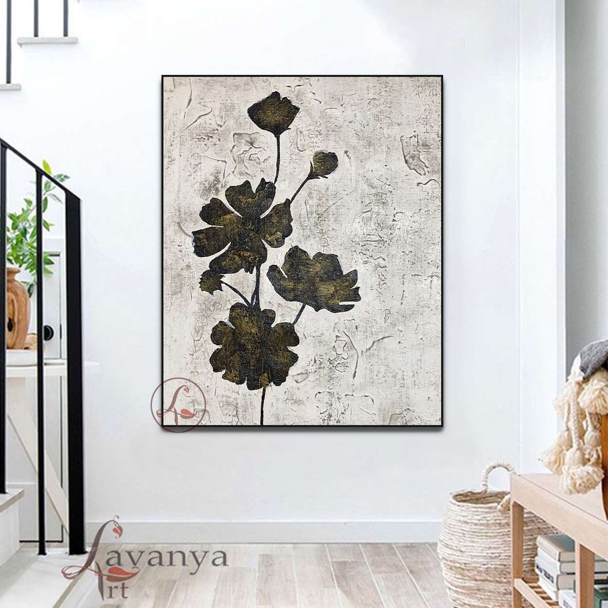 Black and White leaf Abstract Art | Modern Canvas Painting