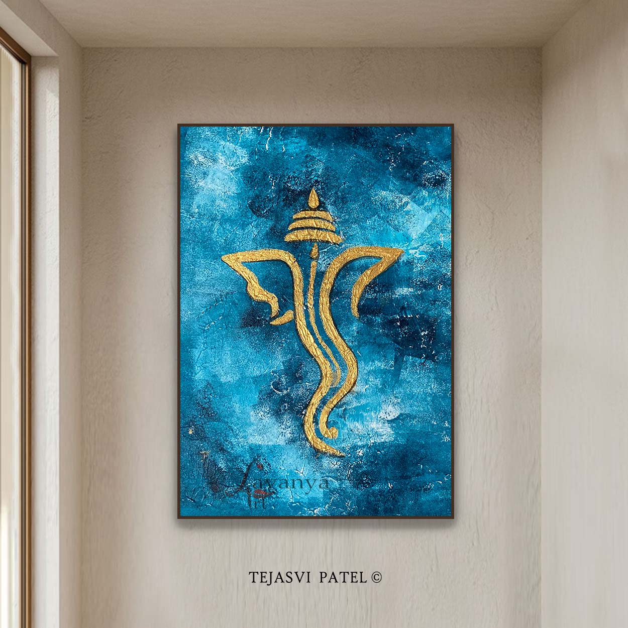 Blue Gold Ganesha Painting | Handmade Textured Canvas Art