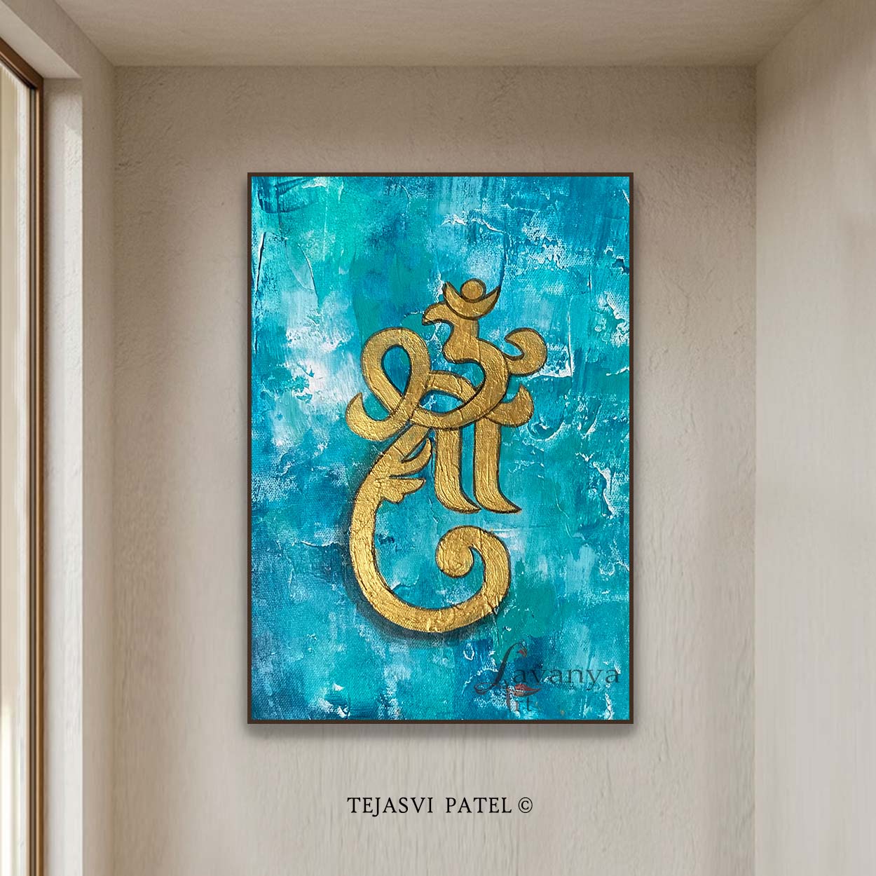 Blue Gold Ganesha Art | Handmade Indian Canvas Painting