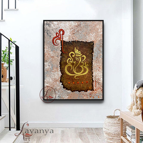 Textured Ganesha Canvas Art | Abstract Hindu Indian Painting