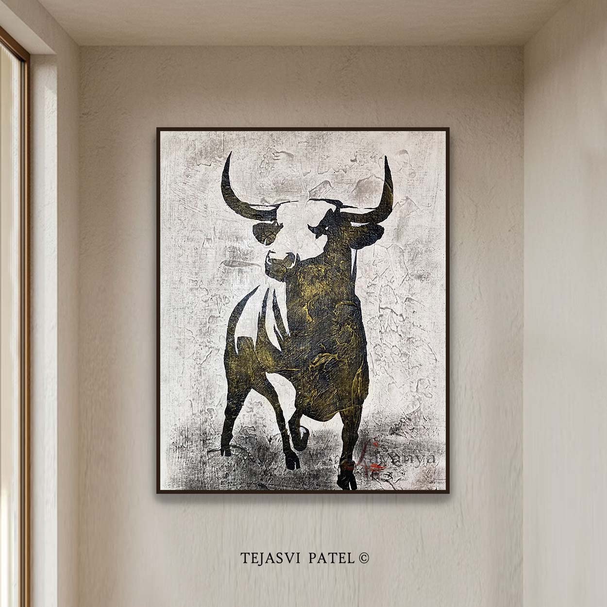Black White Bull Abstract Wall Art | Large Modern Canvas