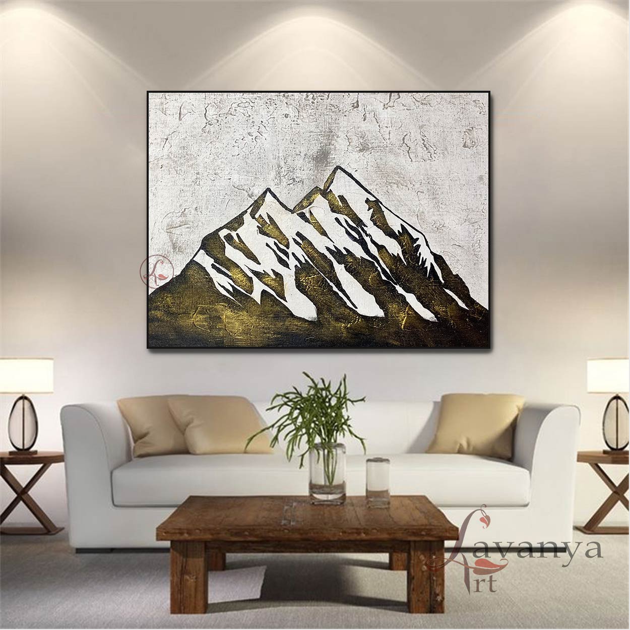 Textured Black White mountain Canvas | Contemporary Wall Decor