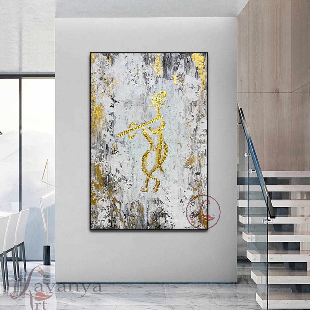 Custom Order | Set of 2 Painting | Shiva and Krishna Abstract Art on canvas | White and Gold
