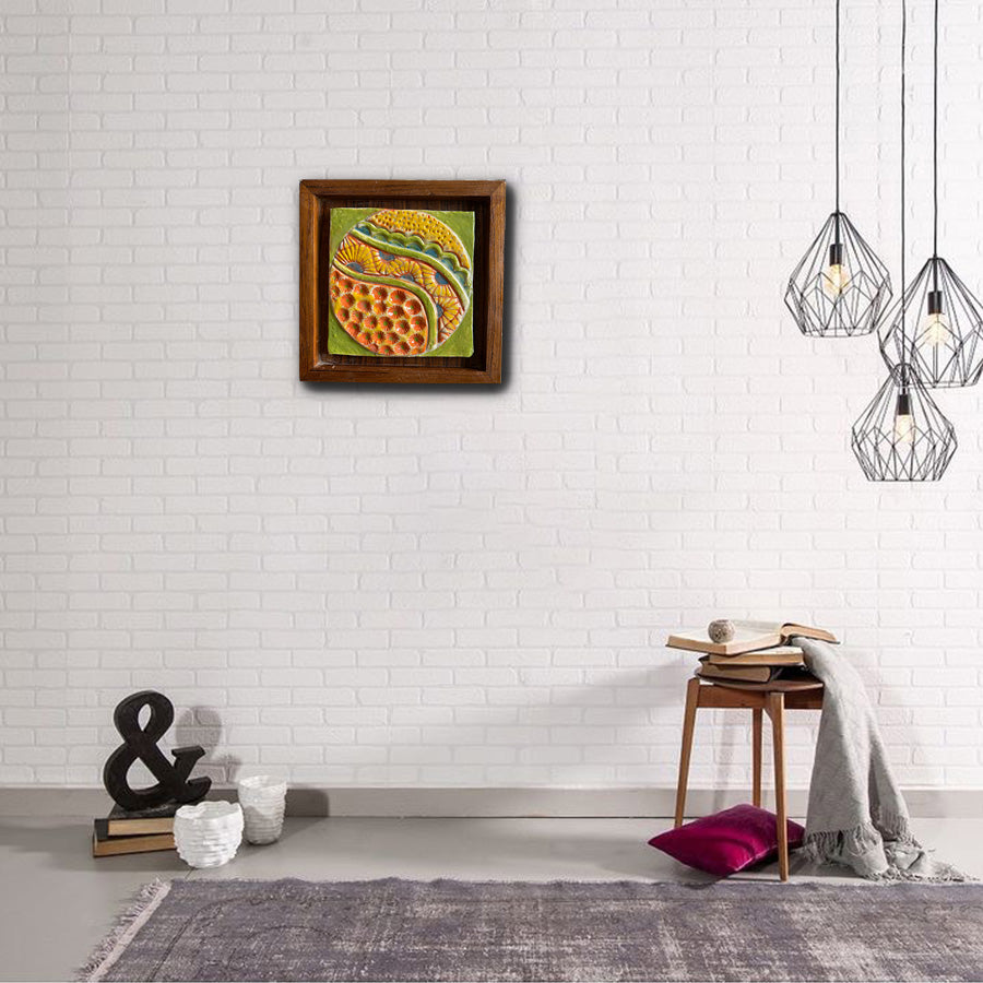 Ceramic Wall Art | Hand-Carved Tile Framed Boho Decor Piece
