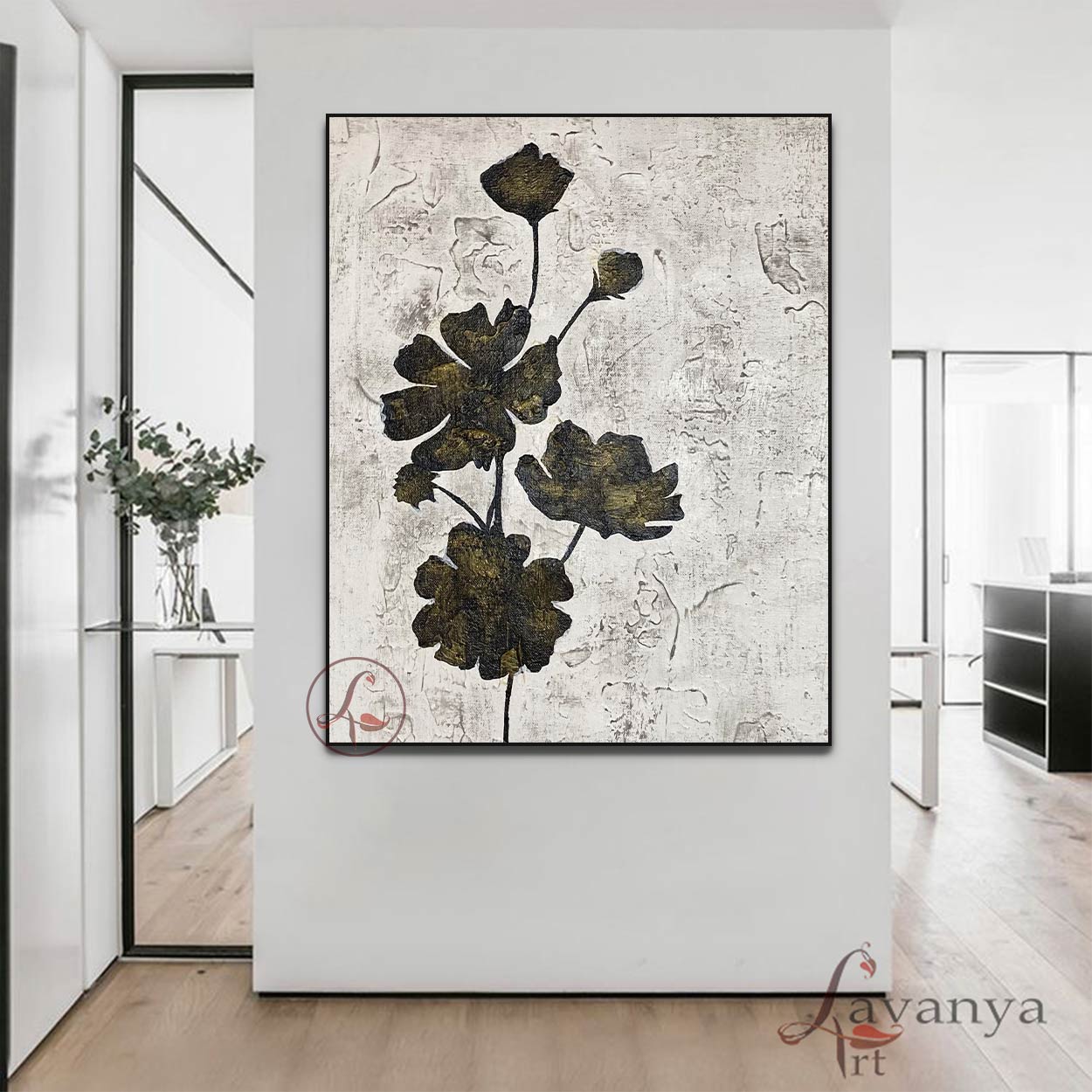 Black and White leaf Abstract Art | Modern Canvas Painting
