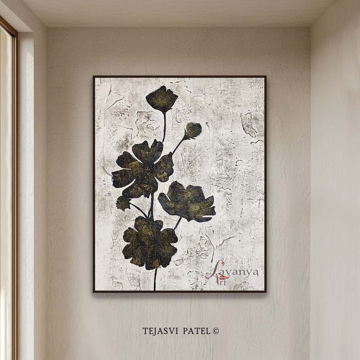 Black and White leaf Abstract Art | Modern Canvas Painting