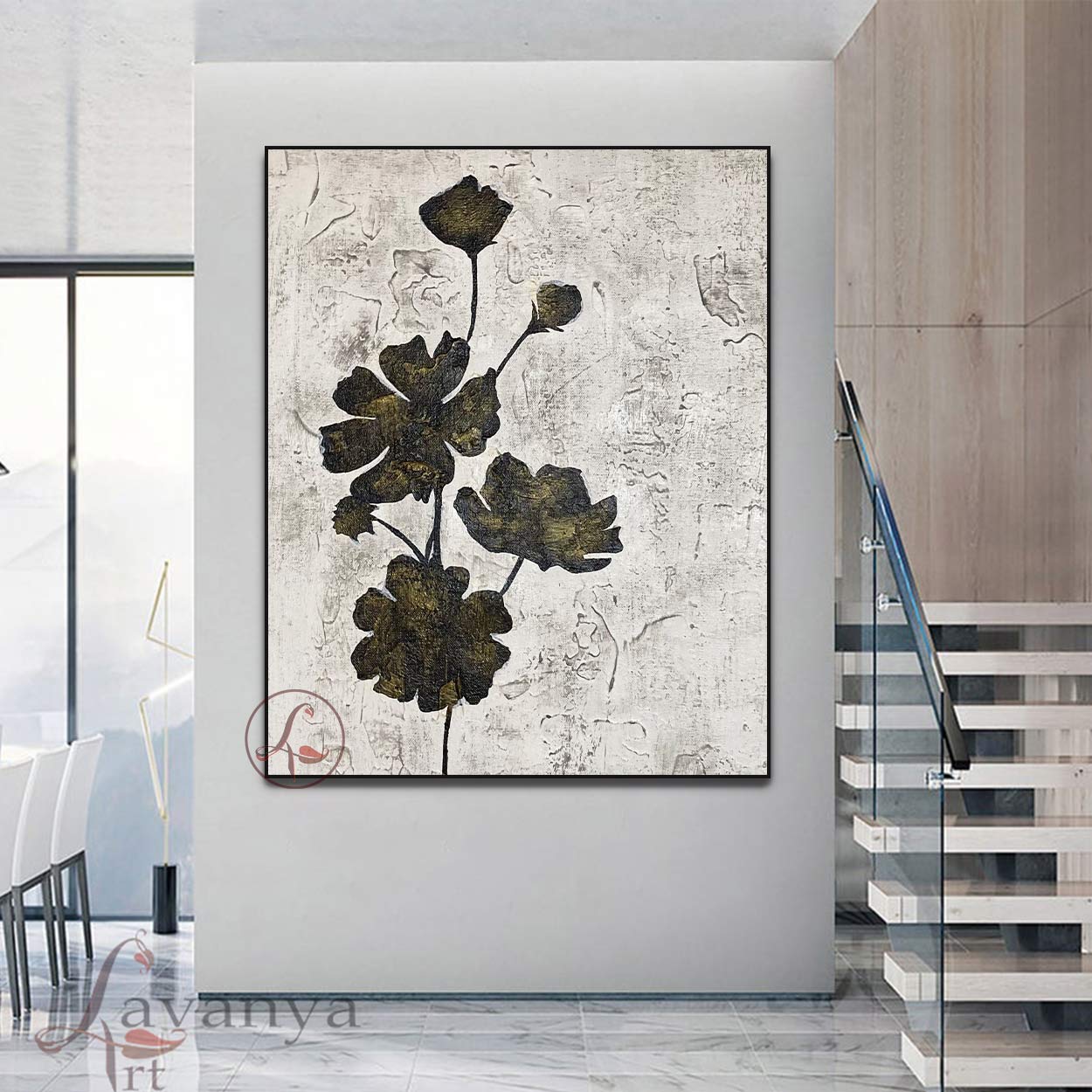 Black and White leaf Abstract Art | Modern Canvas Painting