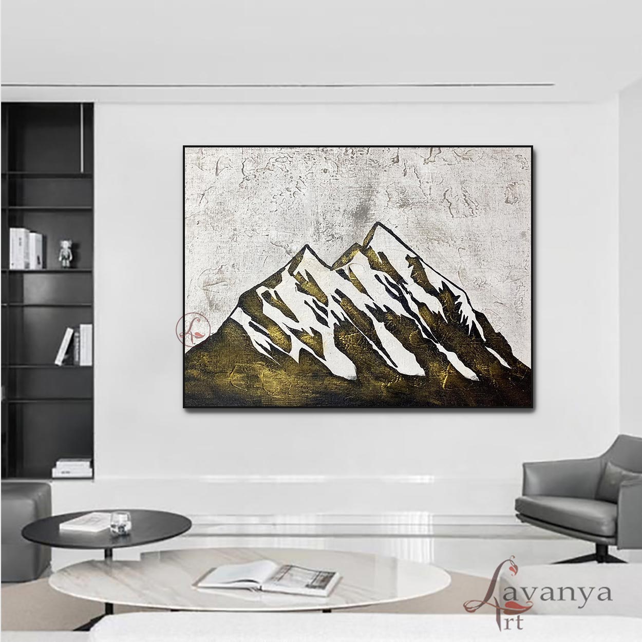 Textured Black White mountain Canvas | Contemporary Wall Decor