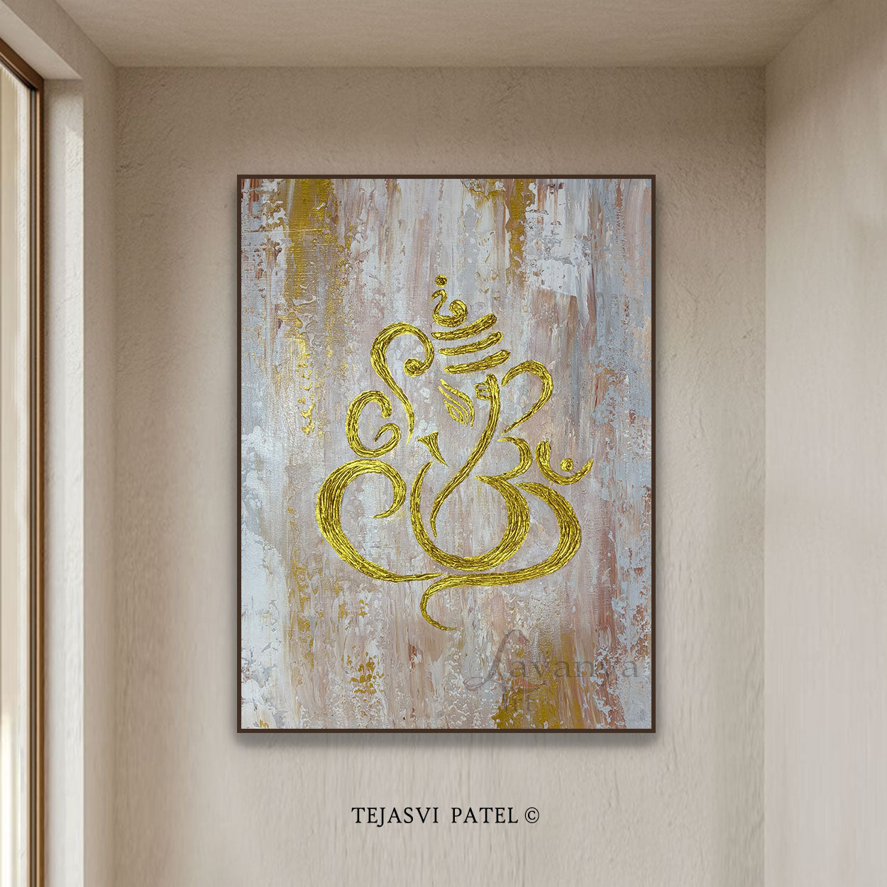 Gold Ganesha Painting | Minimalist Abstract Indian Wall Art