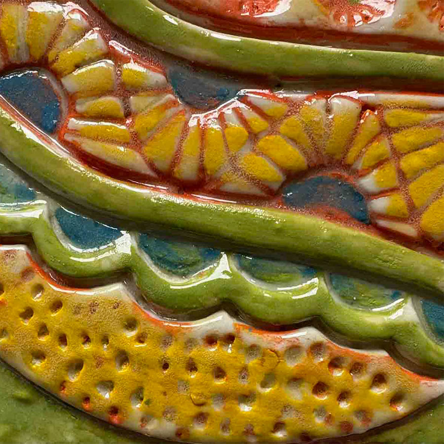 Ceramic Wall Art | Hand-Carved Tile Framed Boho Decor Piece