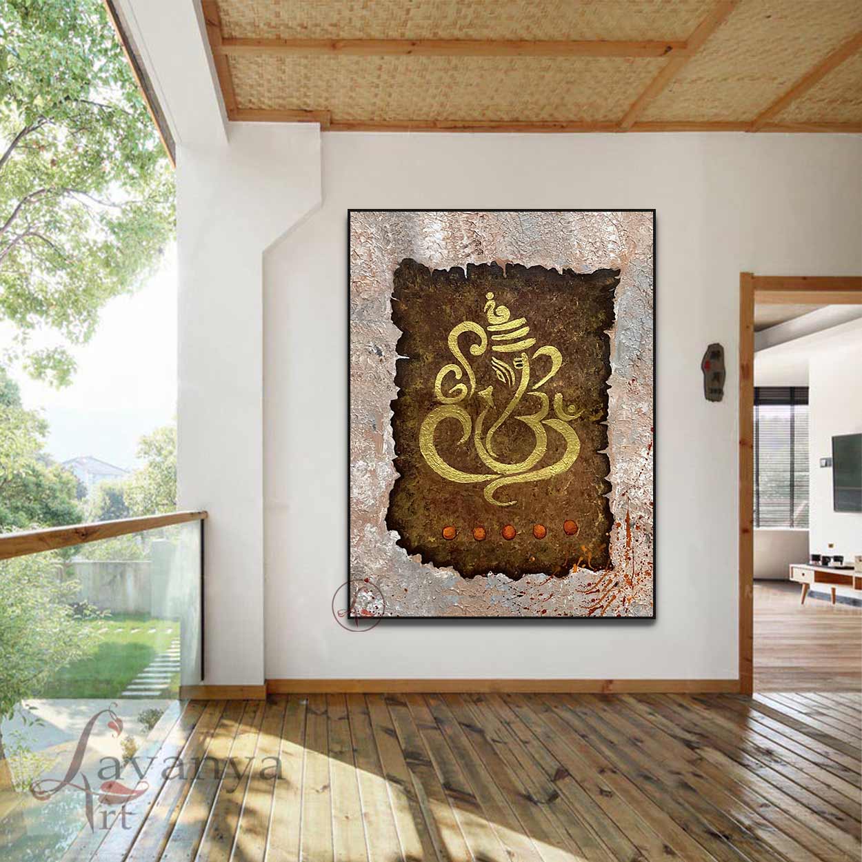 Textured Ganesha Canvas Art | Abstract Hindu Indian Painting