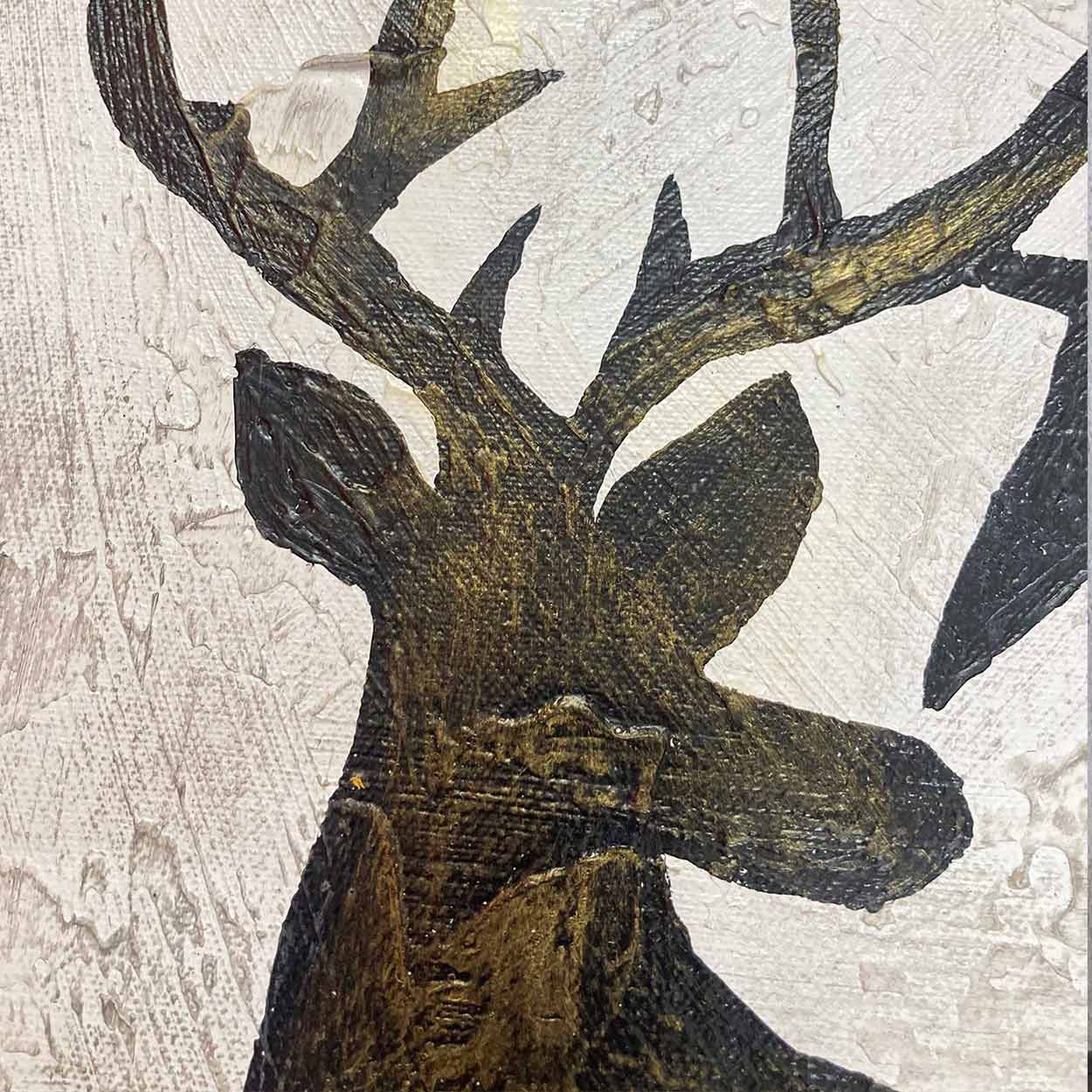 Modern Black White deer Painting | Textured Canvas Wall Art