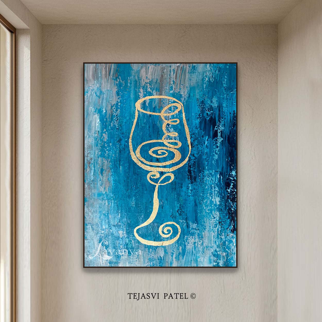 Wine Glass Gold Abstract Painting | Textured Canvas Art