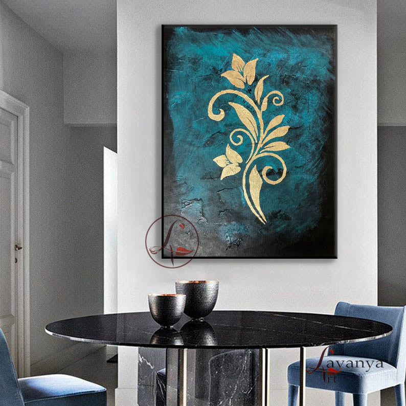 Gold Leaf Canvas Painting | Modern Abstract Wall Art