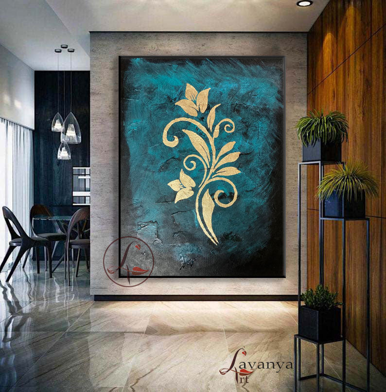 Gold Leaf Canvas Painting | Modern Abstract Wall Art