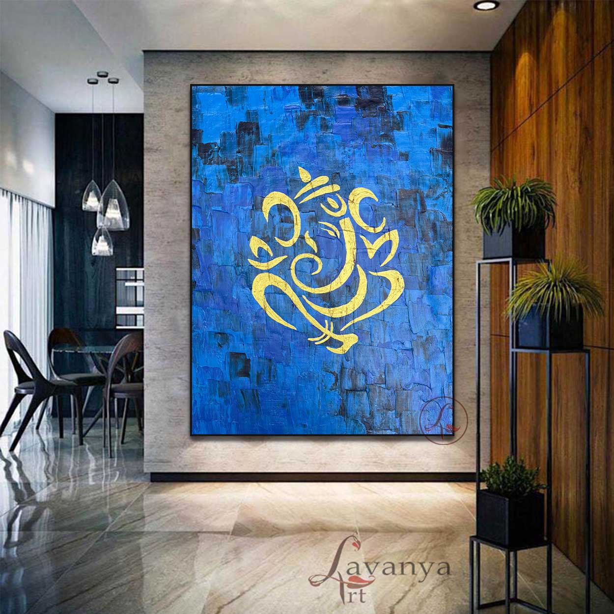 Textured Blue Gold Ganesha Painting | Handmade Indian Art