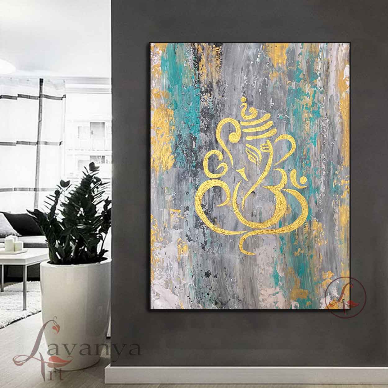 Textured Ganesha Canvas Art | Abstract Hindu Indian Painting