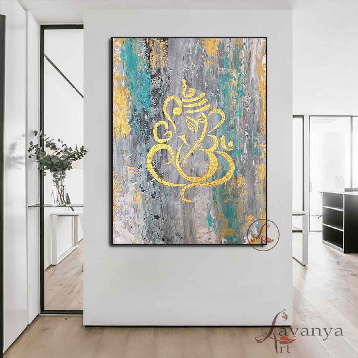 Textured Ganesha Canvas Art | Abstract Hindu Indian Painting