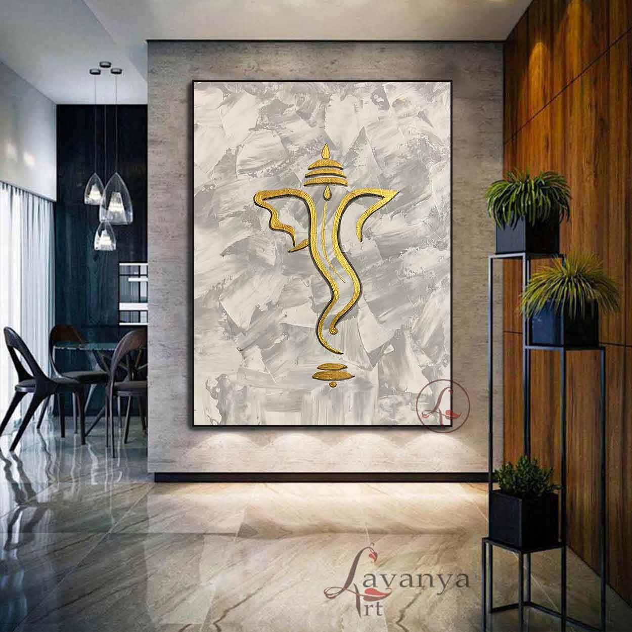 Ganesha Abstract Painting | Handmade Hindu Canvas Art