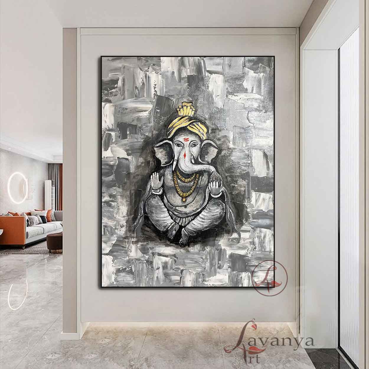 Abstract Ganpati Wall Art | Handmade Indian Painting