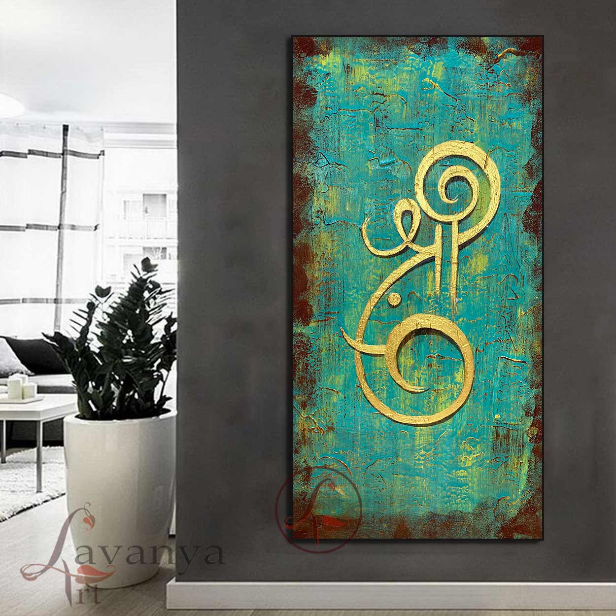 Abstract Ganesha Painting | Handmade Textured Indian Canvas Wall Art