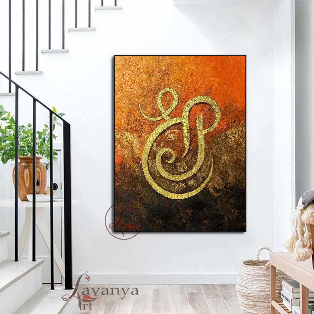 Minimalist Ganapati Art | Modern Indian Canvas Painting