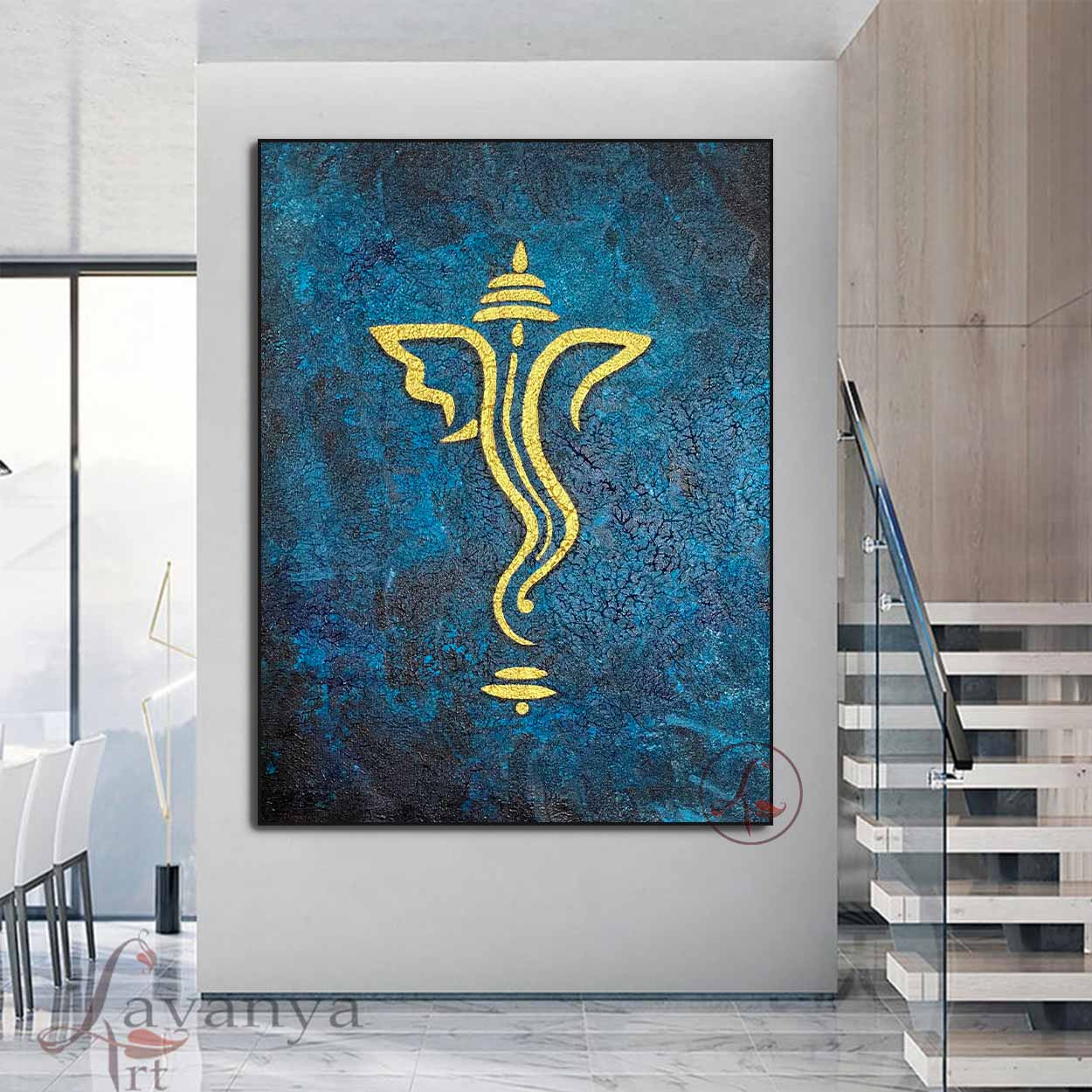 Textured Ganesha Canvas Art | Abstract Hindu Indian Painting