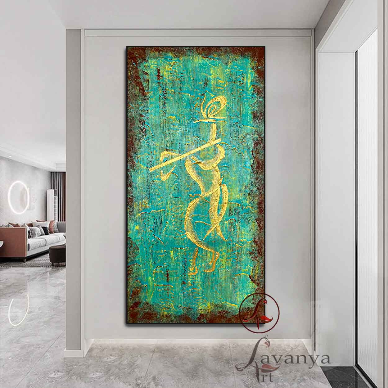Abstract Krishna Painting | Handmade Textured Indian Canvas Wall Art