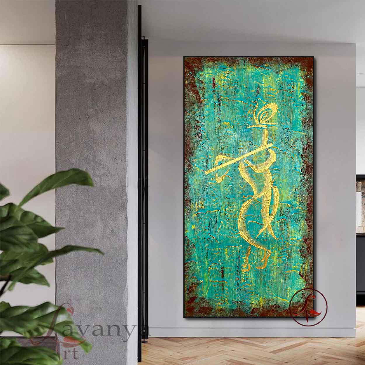 Abstract Krishna Painting | Handmade Textured Indian Canvas Wall Art