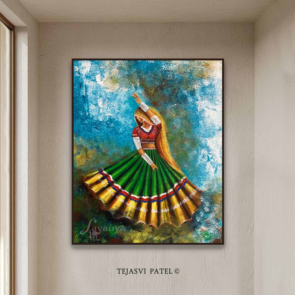 Indian Woman Canvas Painting | Ghoomar Dance Contemporary Wall Art