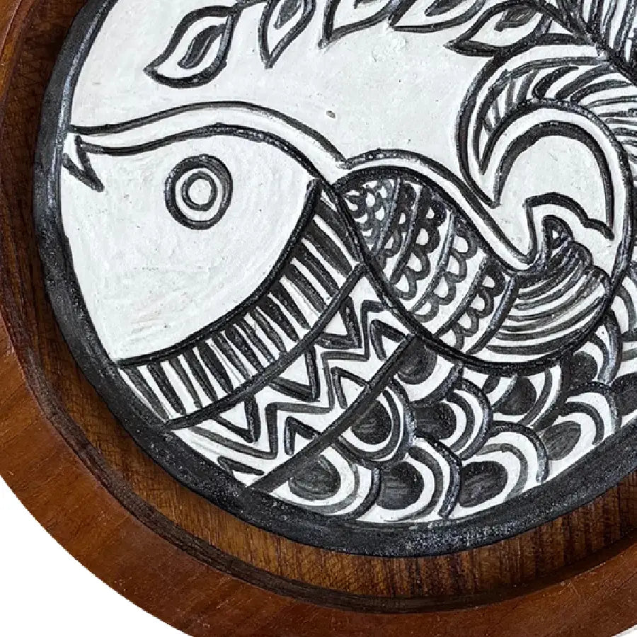 Ceramic Wall Art | Teak Frame Handmade Tile Decor Piece