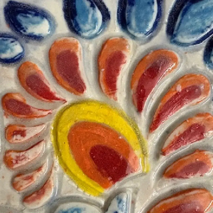 Handmade Ceramic Wall Tile | Teak Frame Wall Art Decor