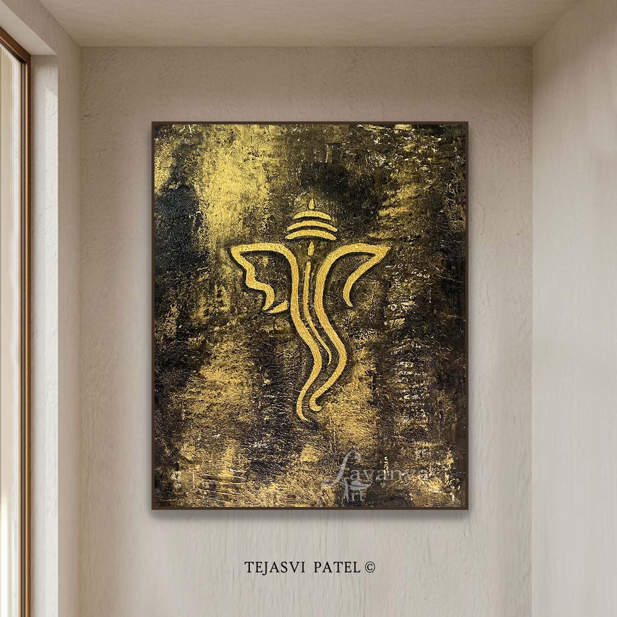 Discover handcrafted original Ganesha Indian art by Tejasvi Patel at Lavanya Art Studio, featuring rich textured art and abstract elegance.