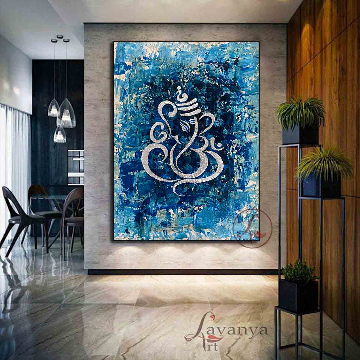 Abstract Ganpati wall art with textured acrylic finish for contemporary interiors.
