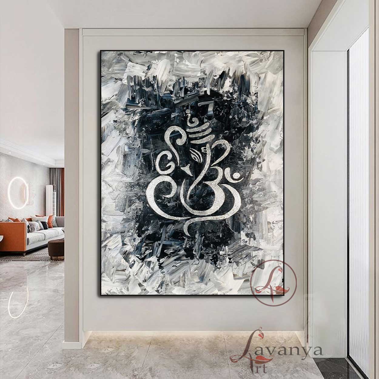 Abstract Ganpati wall art with textured acrylic finish for contemporary interiors.