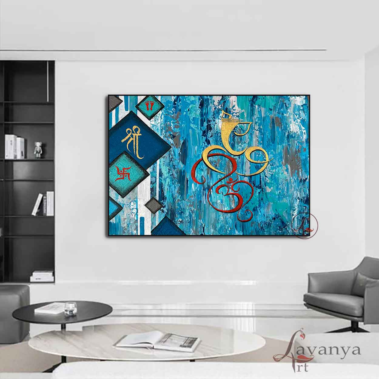 Abstract Ganpati wall art with textured acrylic finish for contemporary interiors.