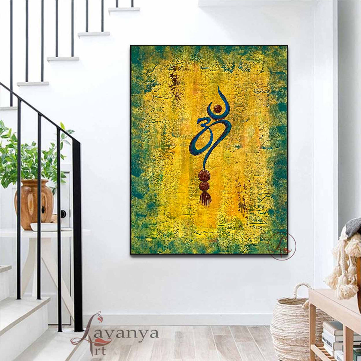 Abstract Hindu Om artwork featuring handcrafted textures and premium acrylic finish.