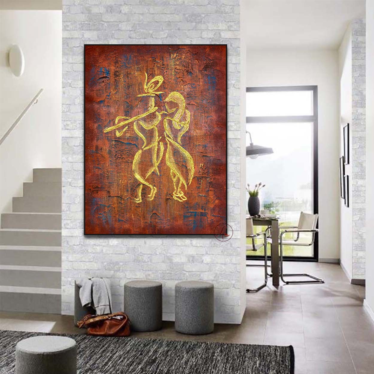 Abstract Radha Krishna art handcrafted with textured acrylics and spiritual inspiration.