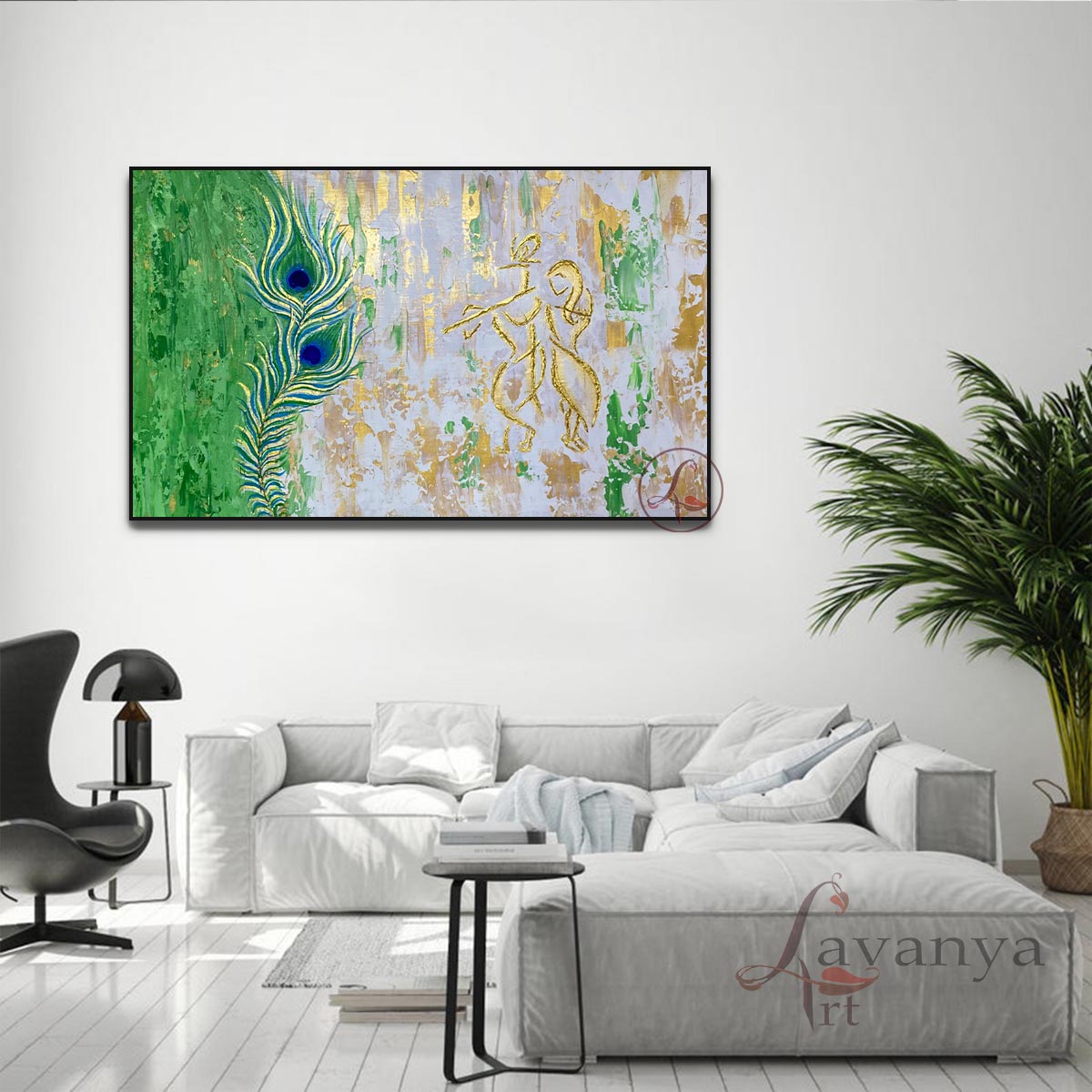 Abstract Radha Krishna art handcrafted with textured acrylics and spiritual inspiration.