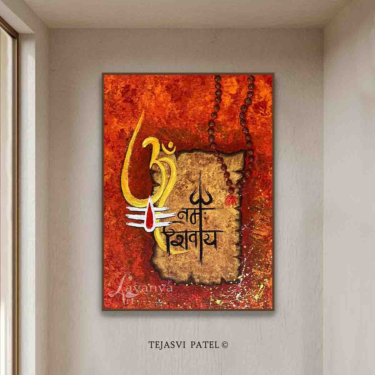 Original handmade abstract Shiva painting by Tejasvi Patel featuring textured contemporary Indian canvas art.