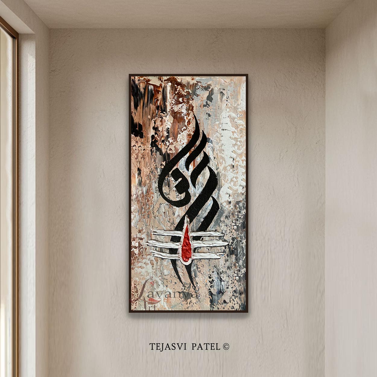 Original handmade abstract Shiva painting by Tejasvi Patel featuring textured contemporary Indian canvas art.